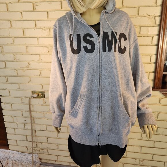 Mens Hoodie USMC Gray By Fruit of the Loom Xl - Picture 3 of 5